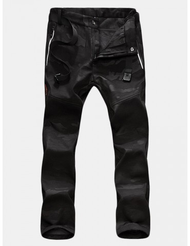 Men's Camouflage Outdoor Soft Shell Breathable Windproof Trousers Winter Fleece Thickening Pants