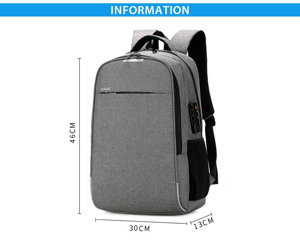 AUGUR Leisure Anti-theft Laptop Travel Backpack with USB Charging Port- Dark Gray AUGUR Leisure Anti-theft Laptop Travel Backpack with USB Charging Port- Dark Gray