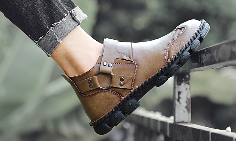 AILADUN Men's Unique Ring Decor Shoes Slip-on Heavy-bottomed Non-slip Outdoor Footwear- Dark Khaki EU 42 AILADUN Men's Unique Ring Decor Shoes Slip-on Heavy-bottomed Non-slip Outdoor Footwear- Dark Khaki EU 42