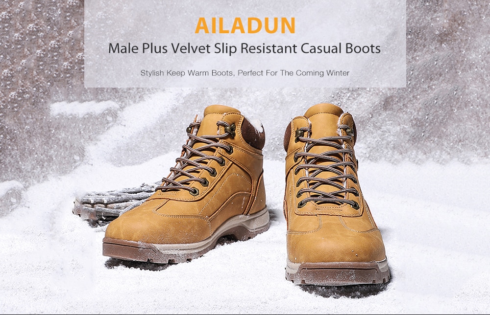 AILADUN Male Plus Velvet Slip Resistant Casual Boots Outdoor Sports Shoes Striped Laces- Yellow EU 43 AILADUN Male Plus Velvet Slip Resistant Casual Boots Outdoor Sports Shoes Striped Laces- Yellow EU 43