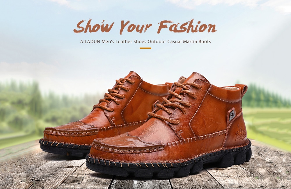 AILADUN Men's Shoes Outdoor Casual Martin Boots Leather - Brown EU 42