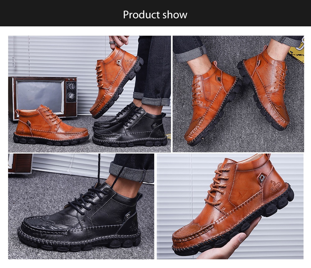 AILADUN Men's Shoes Outdoor Casual Martin Boots Leather - Brown EU 42