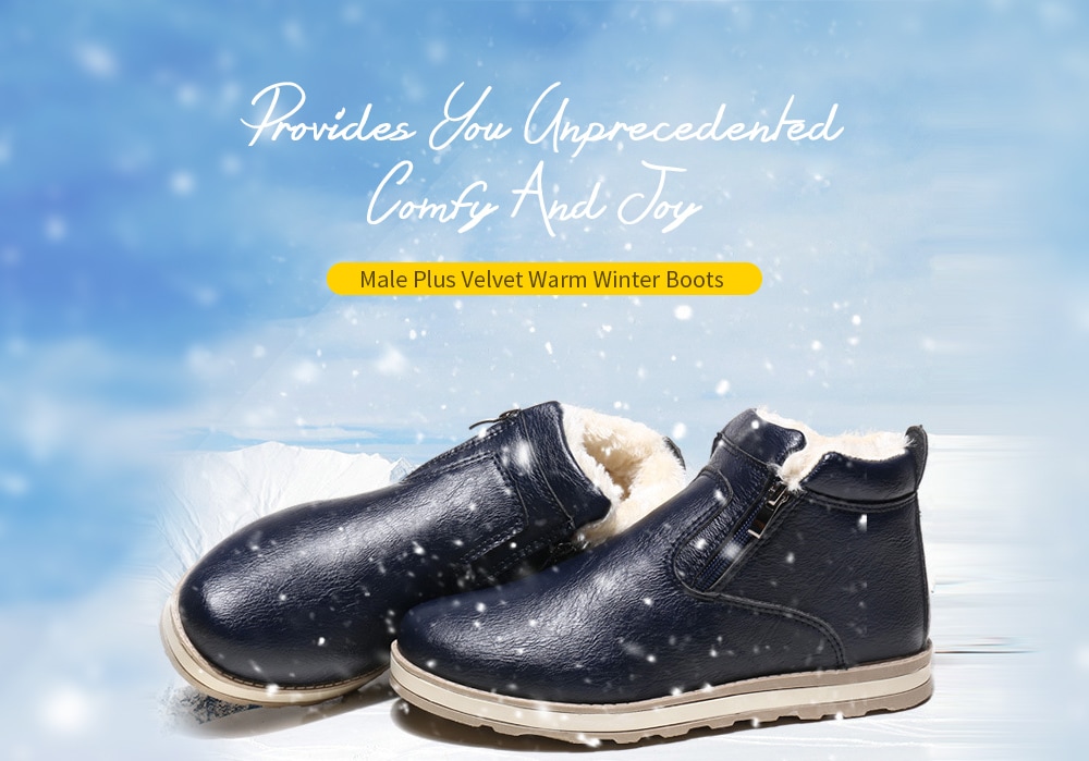 Male Plus Velvet Warm Winter Boots Casual Simple Stylish Shoes Zipper- Brown EU 41 Male Plus Velvet Warm Winter Boots Casual Simple Stylish Shoes Zipper- Brown EU 41